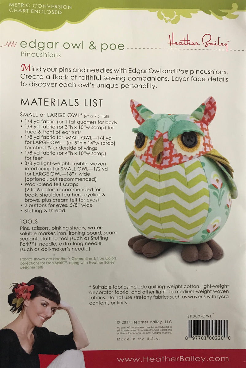 Edgar owl & poe Pincushions Heather Bailey quilt pattern Quilter's