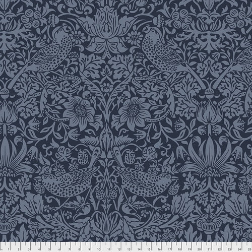 FREESPIRIT STRAWBERRY THEIF NAVY (QBWM001) BACKING 108" WIDE - fabric price 1/4 meter