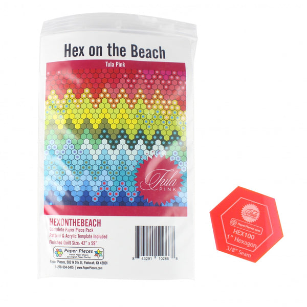 TULA PINK HEX ON THE BEACH - paper piece pack with pattern & acrylic template