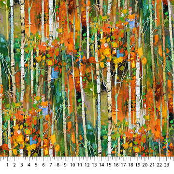 SILENT LAKE (autumn trees-orange peel) - fabric price per 1/4 meter