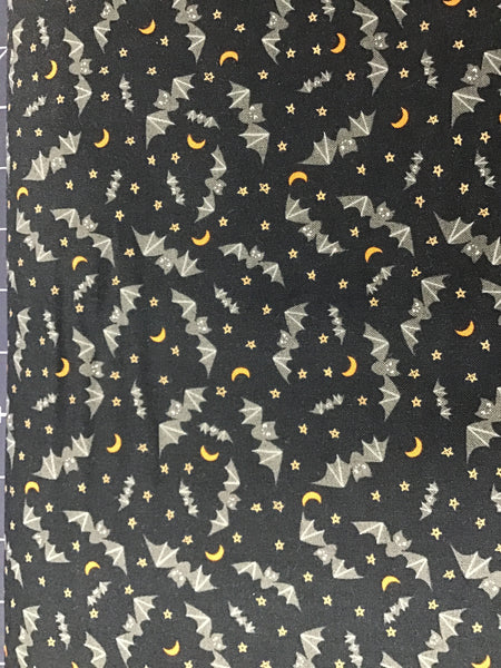 GHOULS & GOODIES (52086-12) orange moons & grey bats- fabric price per 1/4 meter