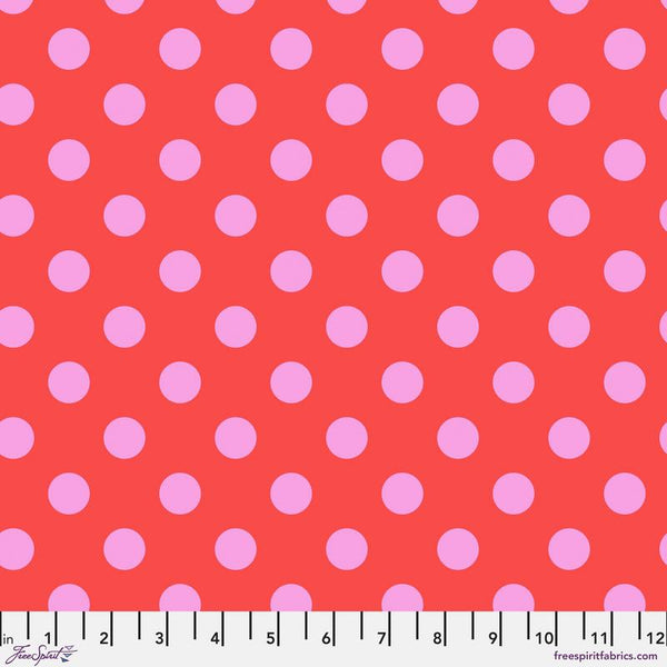 TULA PINK TRUE COLORS POM POMS (PWTP118. POPPY) - fabric price per 1/4 meter